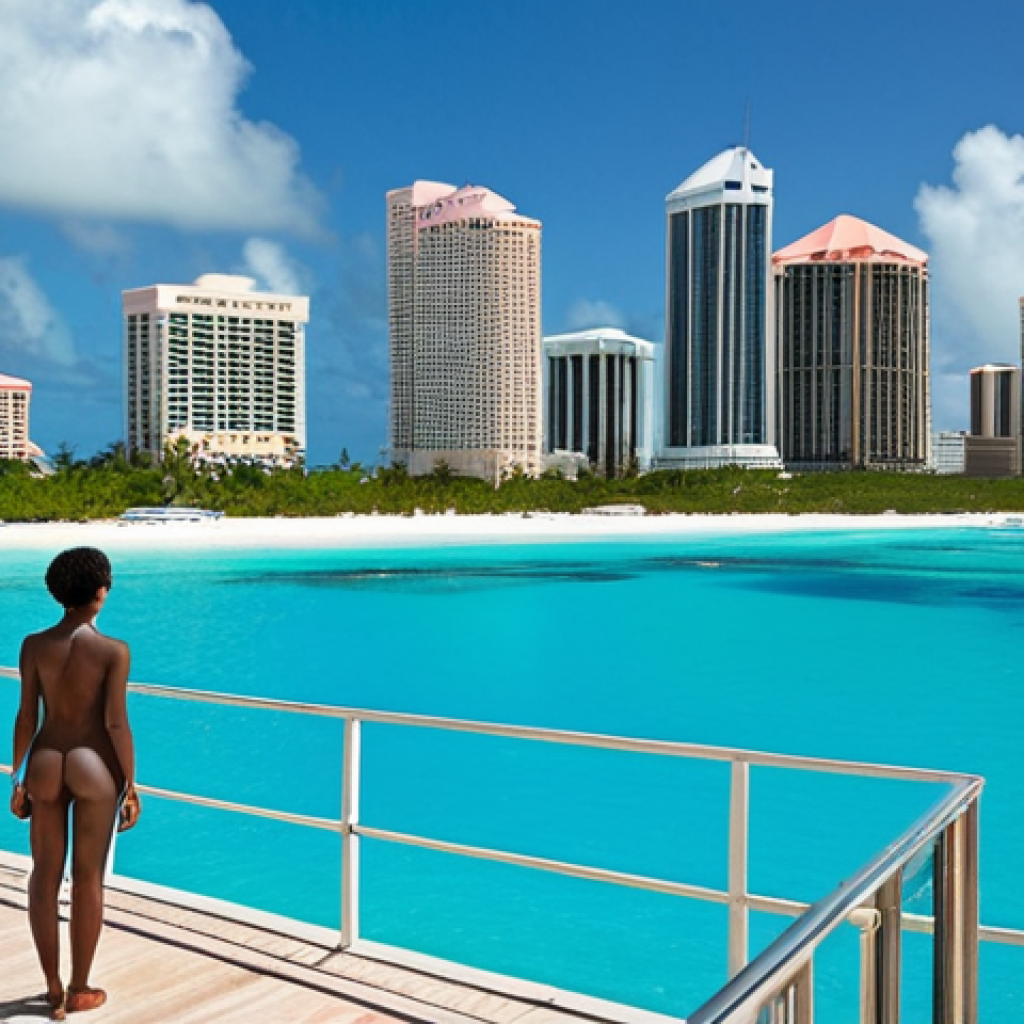 **Prompt 1: "A sleek, modern financial district skyline in the Bahamas, bathed in soft, stable Caribbean sunlight. In the foreground, a confident, professional individual, subtly integrated into the scene, looks out towards a calm, clear blue sea. The overall impression is one of secure global wealth diversification and discreet yet robust financial stability. Soft focus on background, sharp focus on the individual and immediate financial elements. Use a wide-angle shot with a serene, professional atmosphere."**