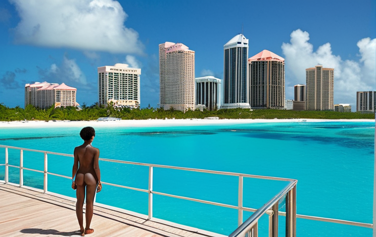 **Prompt 1: "A sleek, modern financial district skyline in the Bahamas, bathed in soft, stable Caribbean sunlight. In the foreground, a confident, professional individual, subtly integrated into the scene, looks out towards a calm, clear blue sea. The overall impression is one of secure global wealth diversification and discreet yet robust financial stability. Soft focus on background, sharp focus on the individual and immediate financial elements. Use a wide-angle shot with a serene, professional atmosphere."**