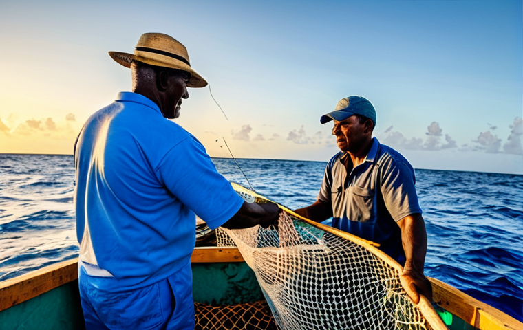 바하마와 쿠바의 관계 - Sustainable Fishing Collaboration**

"Bahamian and Cuban fishermen, fully clothed in appropriate fis...