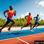 Home 20 바하마 국민 스포츠 - A vibrant outdoor sprint training session in the Bahamas featuring young Bahamian athletes wearing c...