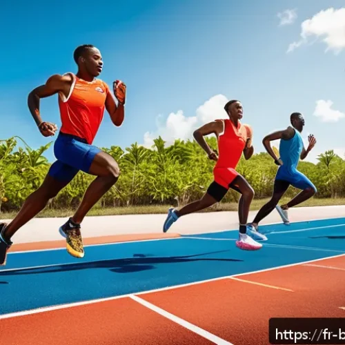 Home 32 바하마 국민 스포츠 - A vibrant outdoor sprint training session in the Bahamas featuring young Bahamian athletes wearing c...