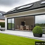 Home 18 바하마 허리케인 시즌 대비 - A detailed scene of a modern French suburban house preparing for an approaching storm: polycarbonate...
