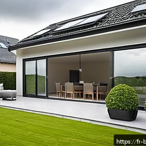 Home 30 바하마 허리케인 시즌 대비 - A detailed scene of a modern French suburban house preparing for an approaching storm: polycarbonate...